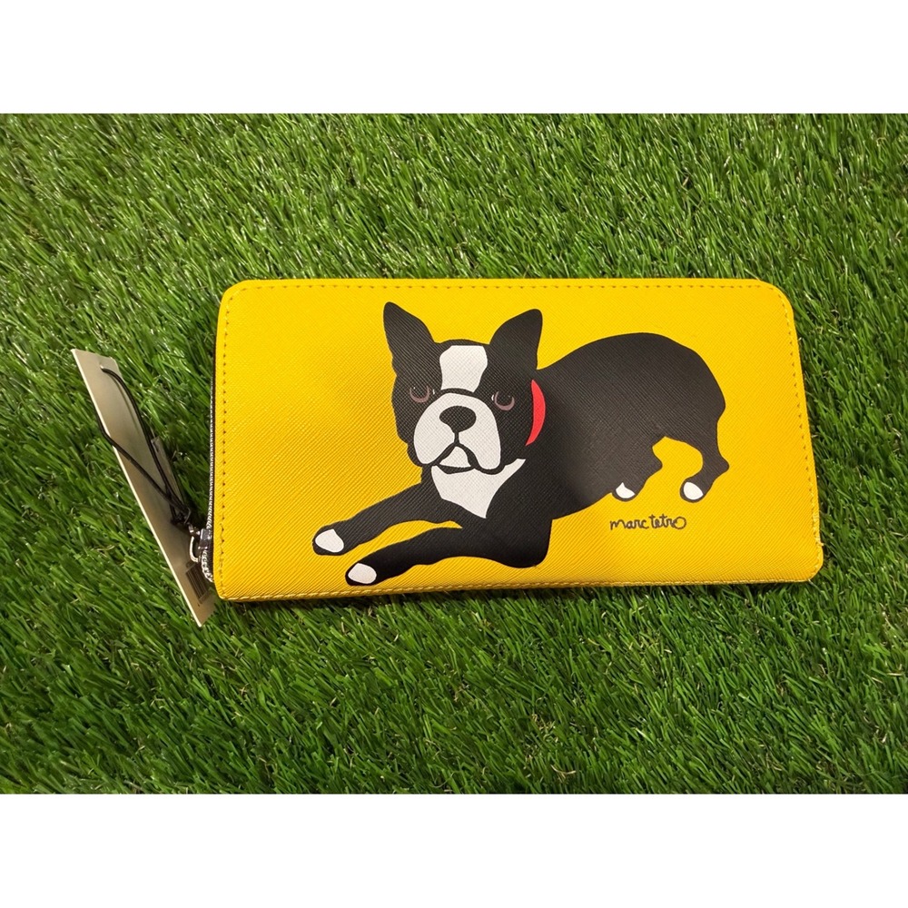 Marc Tetro Yellow Frenchie Zip Around Wallet Clutch